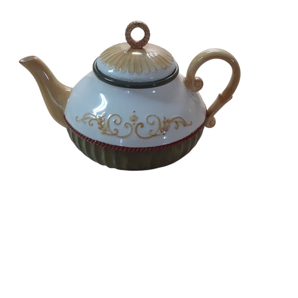 Porcelain Tea Pot with Lid White Green - Picture 4 of 4